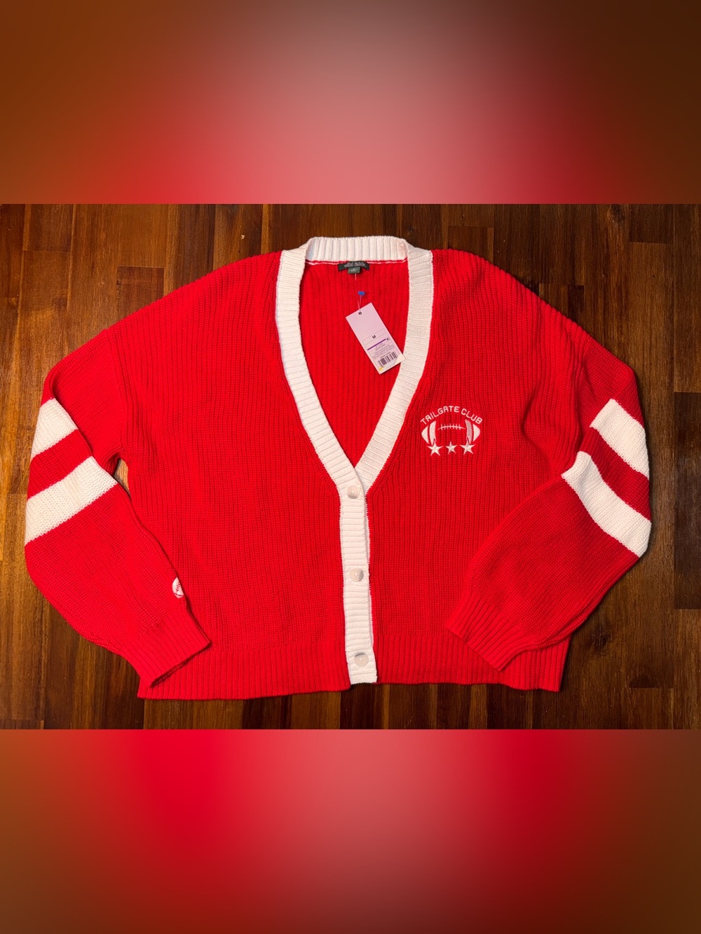 NWT Wild Fable Tailgate Club Cropped Cardigan Red White Size M